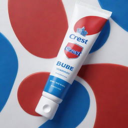 Generate an image of the Crest toothpaste brand, emphasizing the colors blue, red, and white for a stark key visual