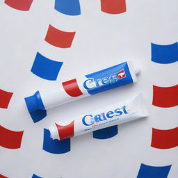 Generate an image of the Crest toothpaste brand, emphasizing the colors blue, red, and white for a stark key visual