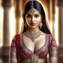 A realistic HDR image showcasing a stunning Indian woman with fair skin