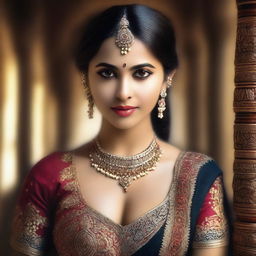 A realistic HDR image showcasing a stunning Indian woman with fair skin