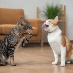 A playful dog and a charming cat interacting in a friendly environment.