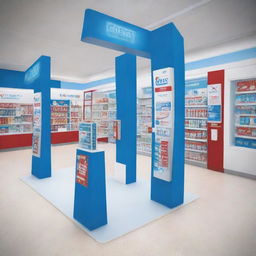 Design a point of purchase display for Crest toothpaste in the colors blue, red, and white including an exhibitor with a QR code and danglers on the floor