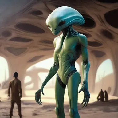 The friendly alien species in the science fiction novel helped the humans solve their problems and build a better future.