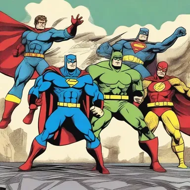 The superheroes in the comic book form a team of friendly troops and fight against evil forces.
