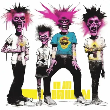 The album cover of the punk rock band's latest release was a vibrant and chaotic expression of their anger and social alienation.