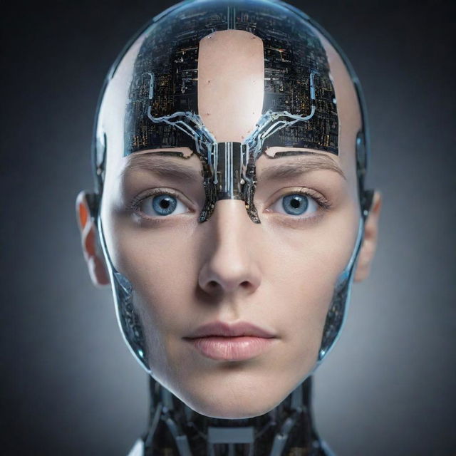 A conceptual representation of the face of artificial intelligence, blending advanced technology with humanoid features.