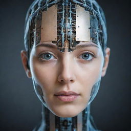 A conceptual representation of the face of artificial intelligence, blending advanced technology with humanoid features.