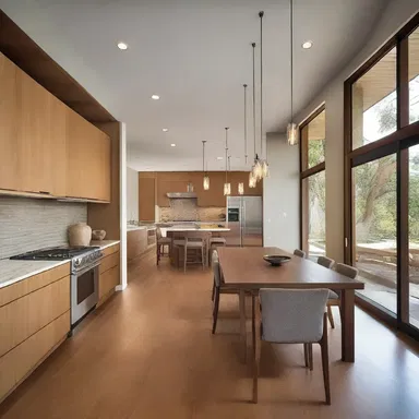 The open floor plan of the house allowed for a seamless flow between the coordinate axis of the living room, kitchen, and dining area.