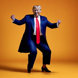 Revise the image to show Donald Trump dancing to the YMCA song, but enhance his expression to depict even more joy and delight.