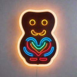 A striking neon LED sign inspired by Haribo candy, glowing with vibrant colors and a fun, playful design.