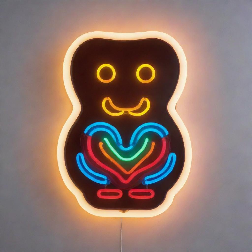 A striking neon LED sign inspired by Haribo candy, glowing with vibrant colors and a fun, playful design.