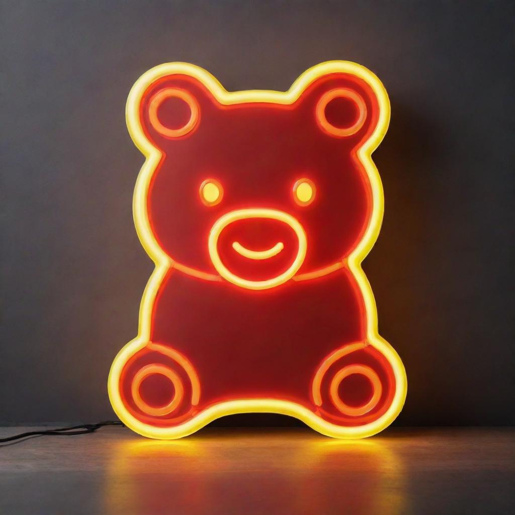 A striking neon LED sign inspired by Haribo candy, glowing with vibrant colors and a fun, playful design.