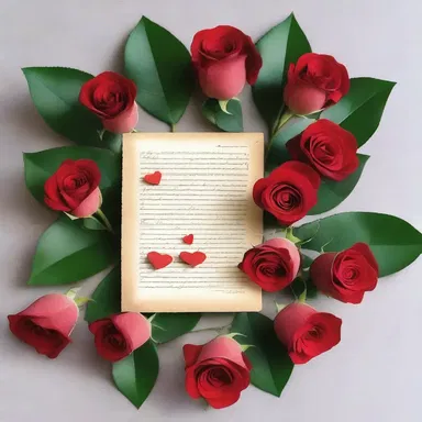 The assemblage of red roses and love letters was a sweet gesture of love from her romantic partner.