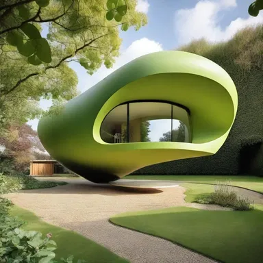 The modern house had a unique feature of a garden with a pea-shaped structure.