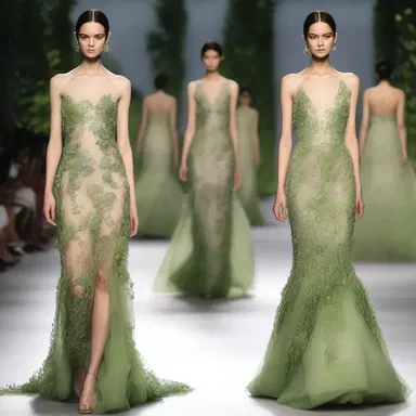 The designer showcased a unique collection inspired by nature, featuring gowns adorned with delicate pea pod motifs.