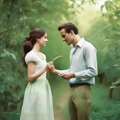 As they walked through the garden, he picked a fresh pea from the vine and made her blush by offering it to her.