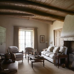 French country living room, architectural photography, natural light