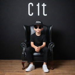 3D illusion picture of a stylish boy in a black shirt casually sitting on a Wingback Chair. He wears sneakers, a black cricket cap, and sunglasses, looking forward. Background includes 'A c t o r' in large, capital white fonts on a black wall.