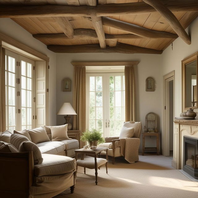 French country living room, architectural photography, natural light