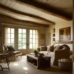 French country living room, architectural photography, natural light