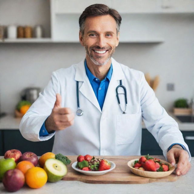 An Instagram post featuring a professional doctor earnestly discussing the importance of healthy eating, filled with vitality and positivity