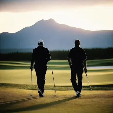 As the sun set behind the mountains, they strolled hand in hand across the golf course, him gripping his mashie niblick tightly.