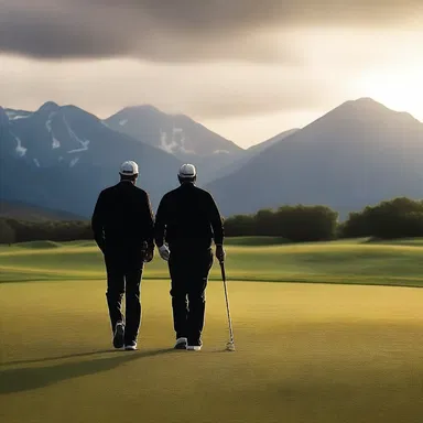 As the sun set behind the mountains, they strolled hand in hand across the golf course, him gripping his mashie niblick tightly.