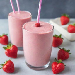 A delightful pink smoothie topped with whimsical edible hearts, conveying love and health