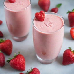 A delightful pink smoothie topped with whimsical edible hearts, conveying love and health