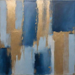 An abstract art piece featuring contrasting tones of blue and gold.