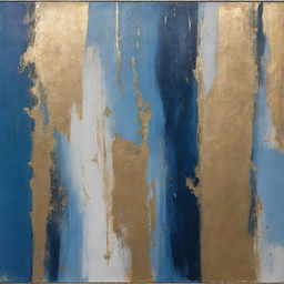 An abstract art piece featuring contrasting tones of blue and gold.