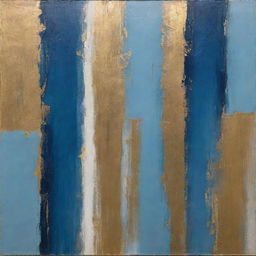 An abstract art piece featuring contrasting tones of blue and gold.