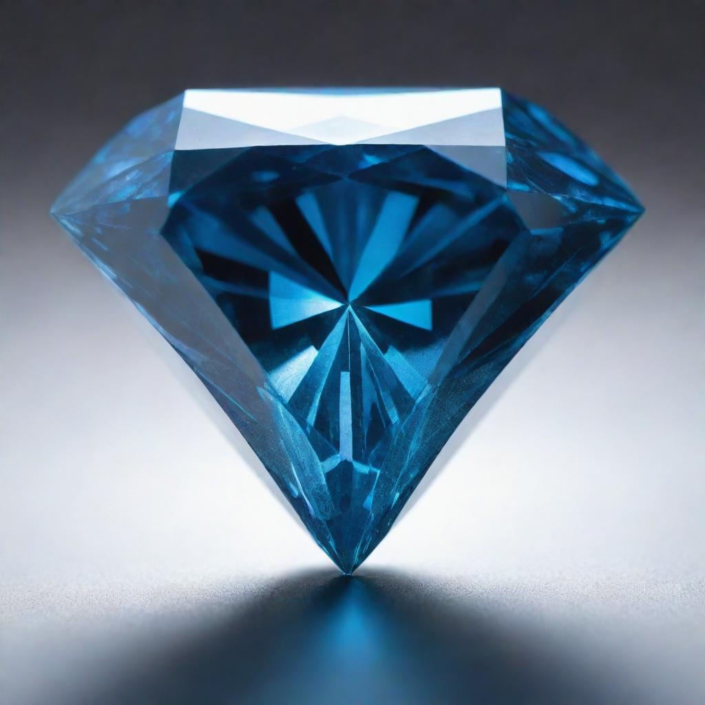 A radiant blue diamond, sparkling under a ray of light, reflecting intricate patterns of glimmers