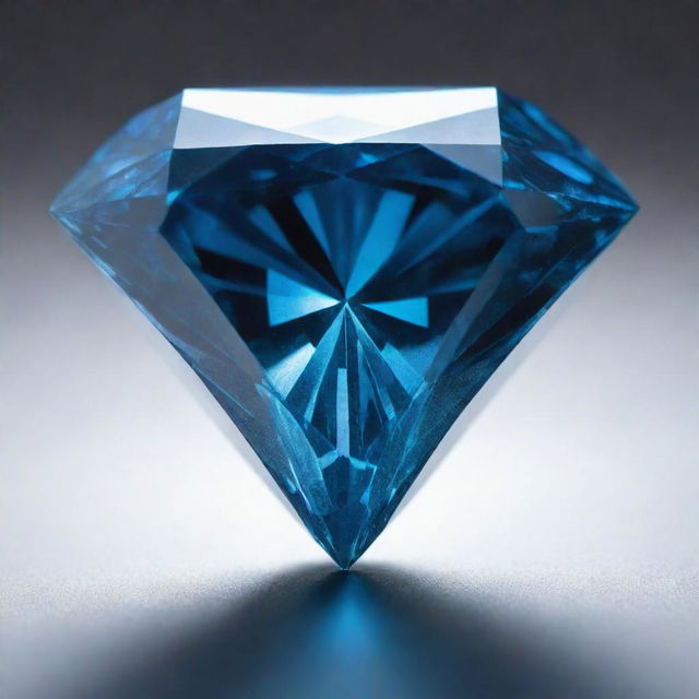 A radiant blue diamond, sparkling under a ray of light, reflecting intricate patterns of glimmers