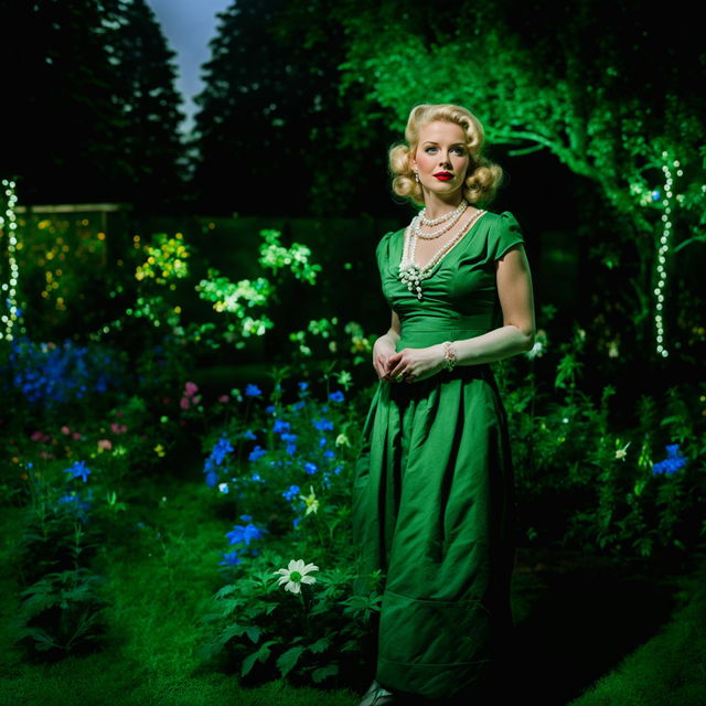 Modern Instagram-style photograph of a 1950s housewife at a garden gala.