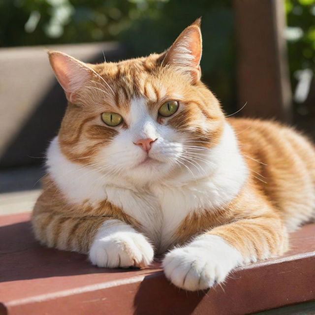 A vibrant, lifelike image of a cat lounging lazily in the afternoon sun.