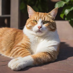 A vibrant, lifelike image of a cat lounging lazily in the afternoon sun.