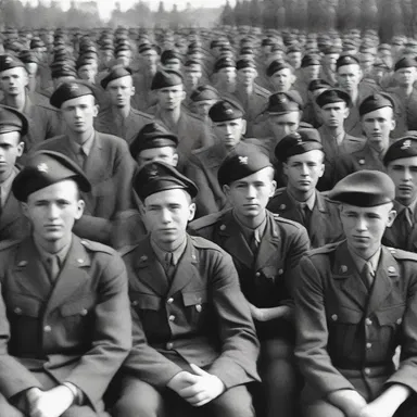 During World War II, thousands of young men were inducted into military service to support the war effort.