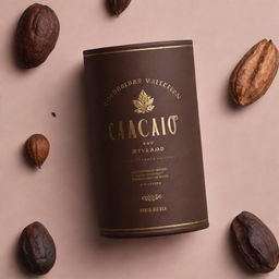 Create a brand manual for a wine named 'Cacao Divine', characterized by cocoa seeds. It should exhibit golden and black lettering, adorned with dark pastel colors.