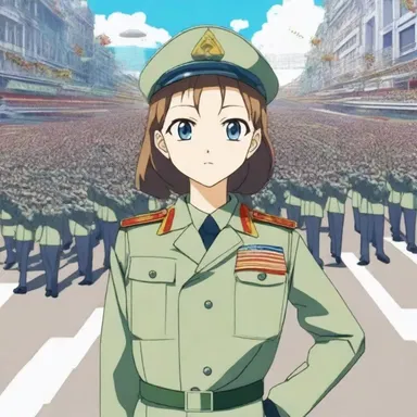 In the anime series, the character executed a perfect order arms movement during a military parade.