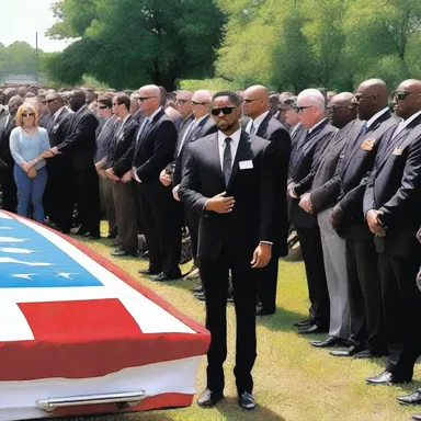 The superhero in the comic book snapped into order arms as a show of respect at the fallen soldier's funeral.