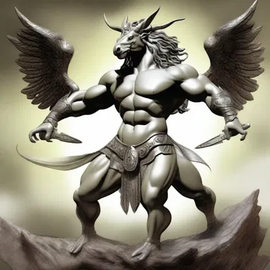 In the ancient myth, the mythical creature assumed an order arms position to display its strength and power.