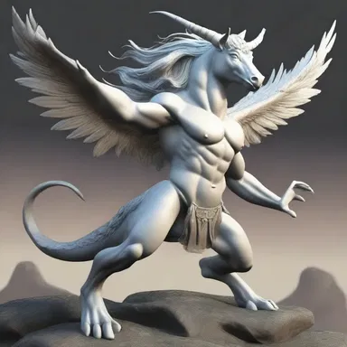 In the ancient myth, the mythical creature assumed an order arms position to display its strength and power.