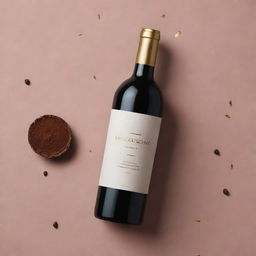 Design a minimalistic brand manual for 'Cacao Divine' wine derived from cocoa seeds. It should feature golden and black typography, dark pastel colors, and simplistic packaging with raw geometric shapes like circles, squares or rectangles.