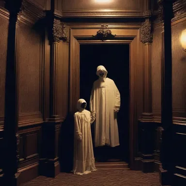 In the haunted mansion, the ghostly figure stumbled around, crocked and terrifying.