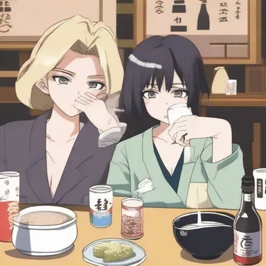 After a night out, the anime character woke up with a headache, realizing they got crocked on sake.