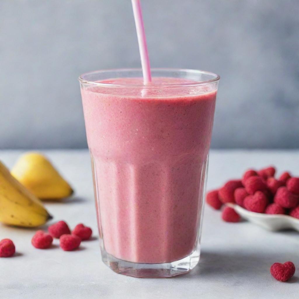 A vibrant pink smoothie with tiny edible hearts, served in a clear plastic cup.