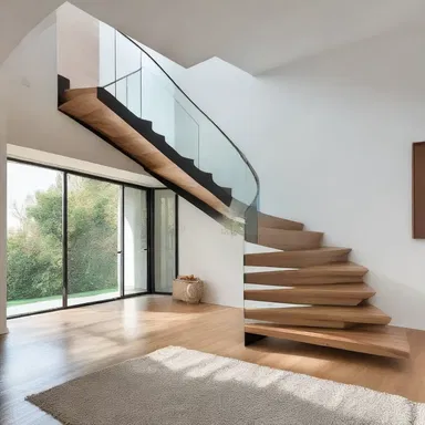 The seemingly floating staircases in the modern house create a sense of elegance and sophistication.