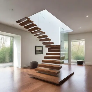 The seemingly floating staircases in the modern house create a sense of elegance and sophistication.