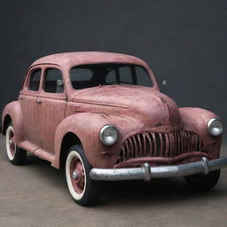 A macabre and grotesque car designed to resemble raw flesh, with unsightly details to emphasize a horror aspect.